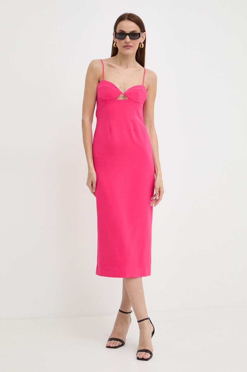 Bardot rochie VIENNA culoarea roz, midi, mulată, 58558DB