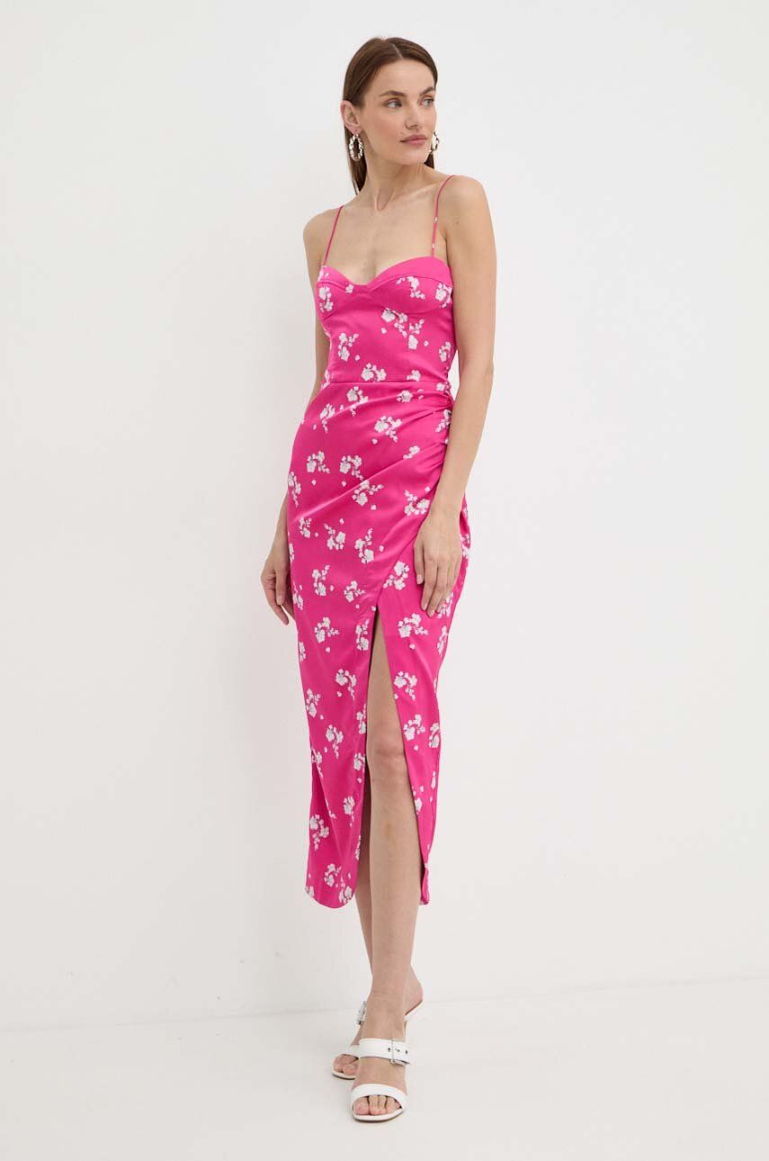 Bardot rochie AMIKA culoarea roz, midi, mulata, 59216DB