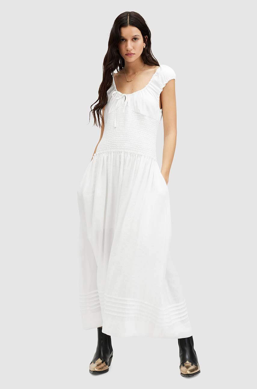 AllSaints rochie ELIZA MAXI DRESS culoarea alb, maxi, evazati, W204DA