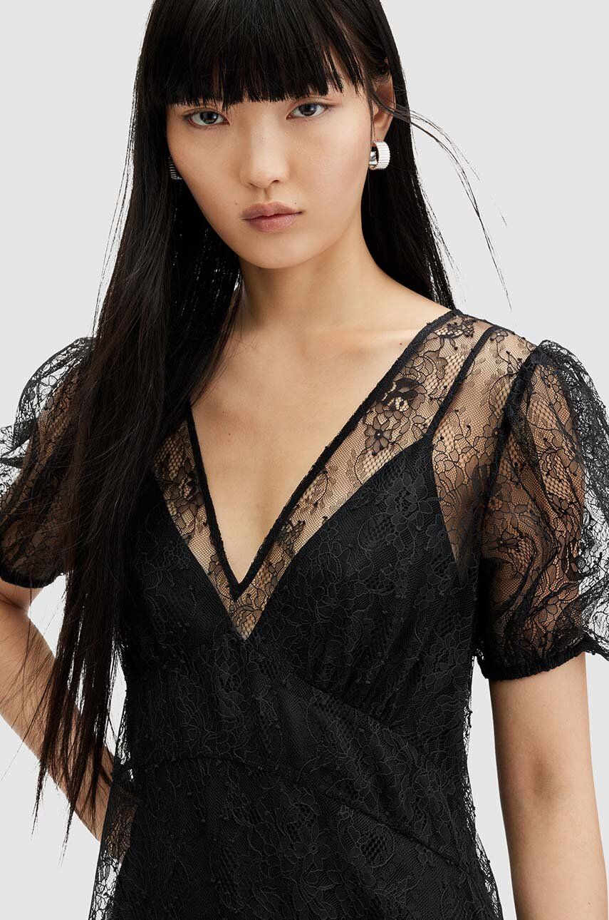 Сукня AllSaints RAYNA LACE DRESS колір чорний maxi розкльошена WD574Z