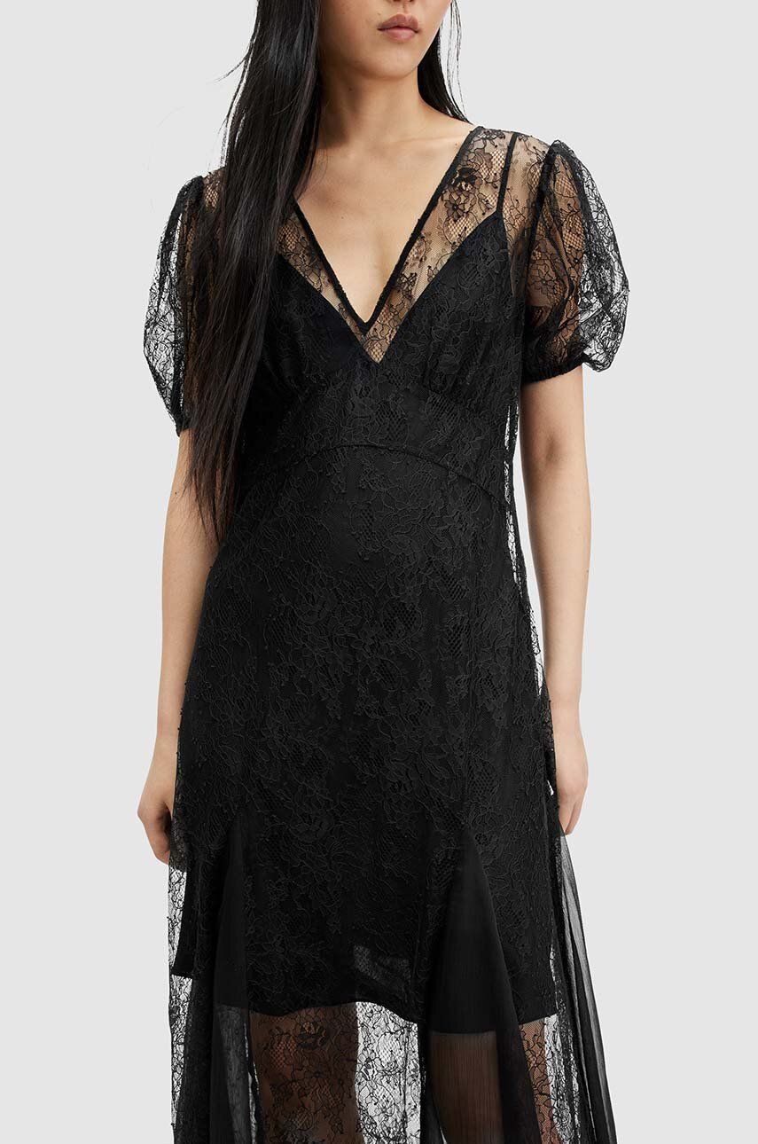 Сукня AllSaints RAYNA LACE DRESS колір чорний maxi розкльошена WD574Z