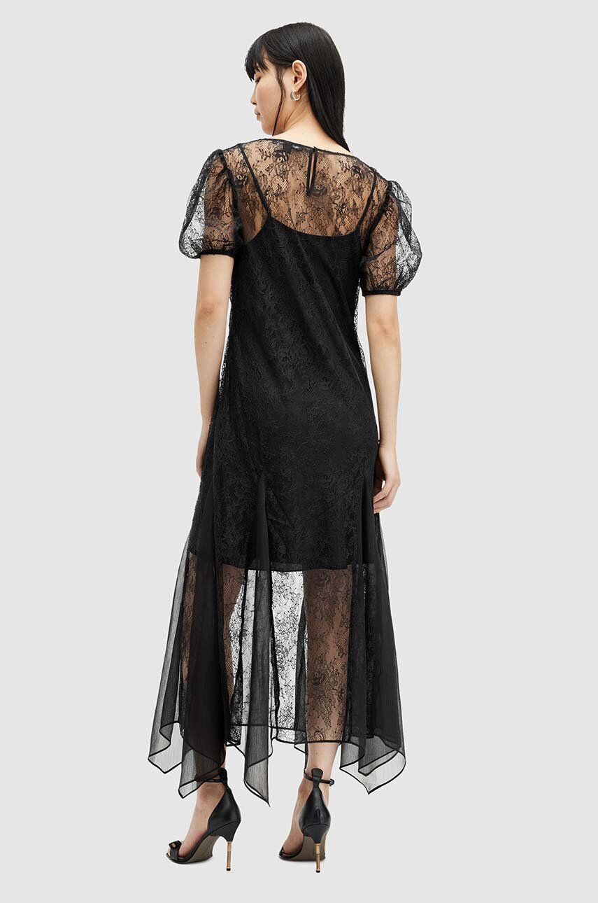 Сукня AllSaints RAYNA LACE DRESS колір чорний maxi розкльошена WD574Z