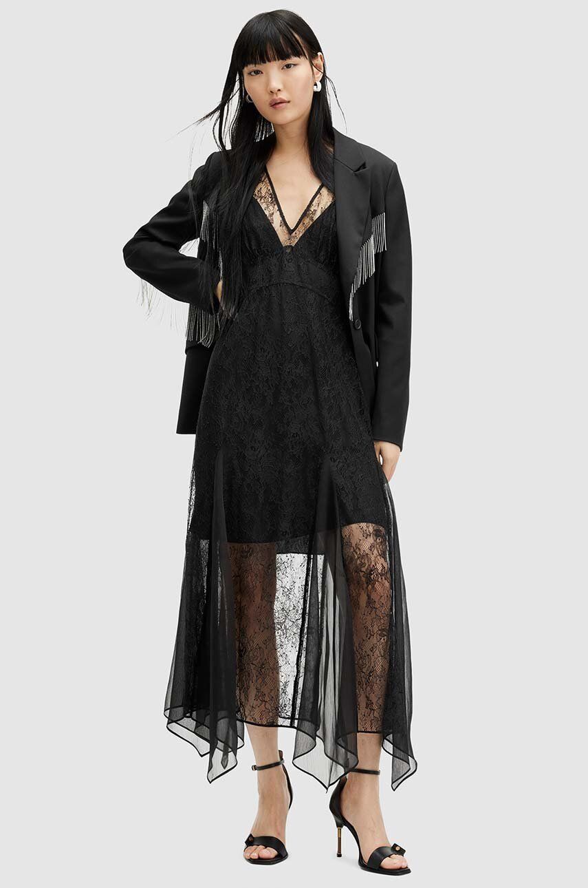 Сукня AllSaints RAYNA LACE DRESS колір чорний maxi розкльошена WD574Z