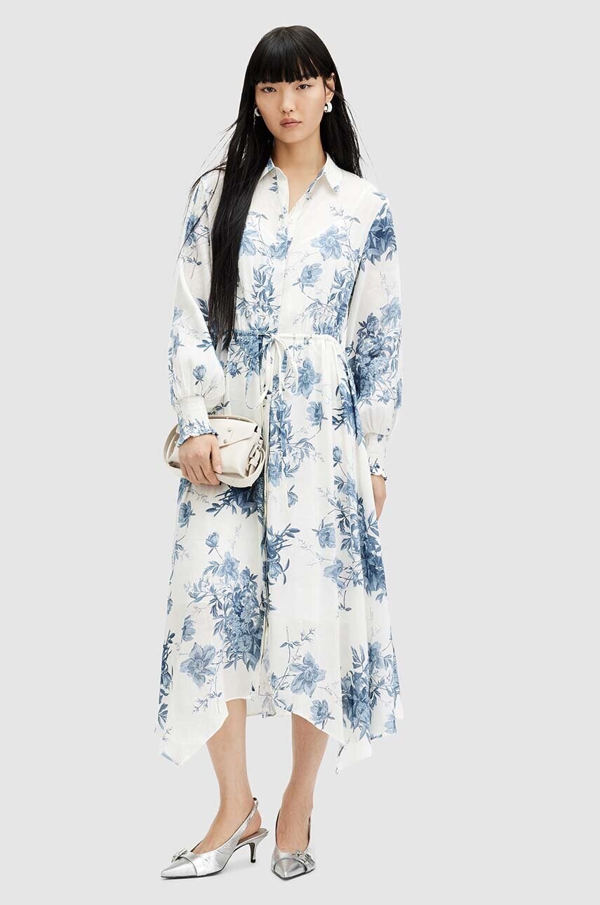 Сукня з домішкою шовку AllSaints SKYE DEKORAH DRESS maxi розкльошена WD629Z