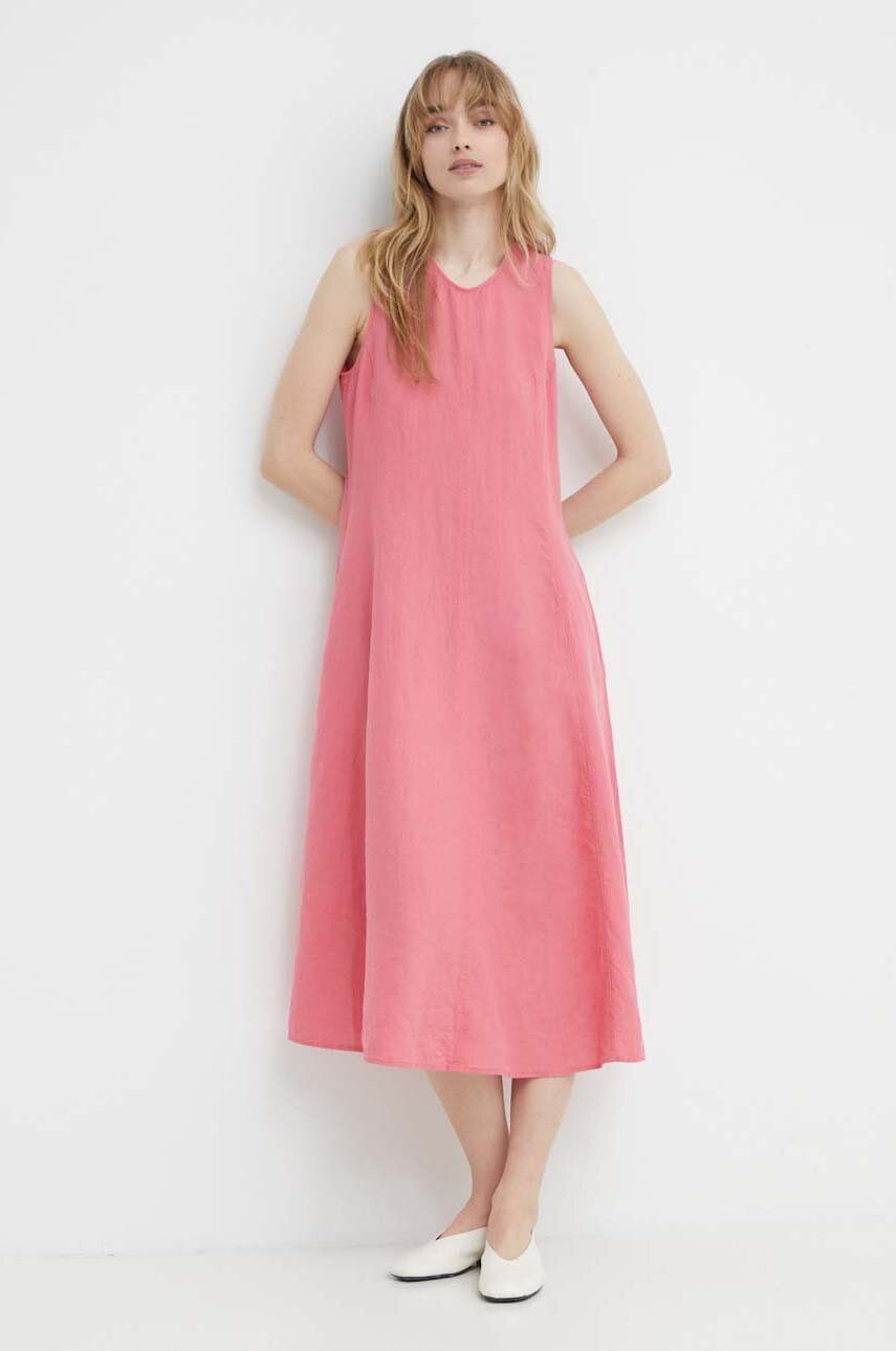 Levně Lněné šaty Marc O'Polo růžová barva, mini, 404064521131