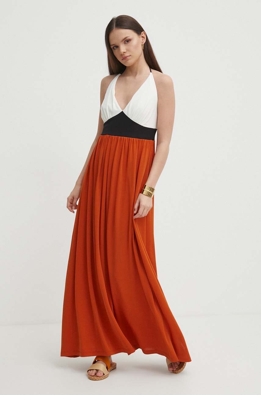 Artigli rochie culoarea maro, maxi, evazati, AA38227