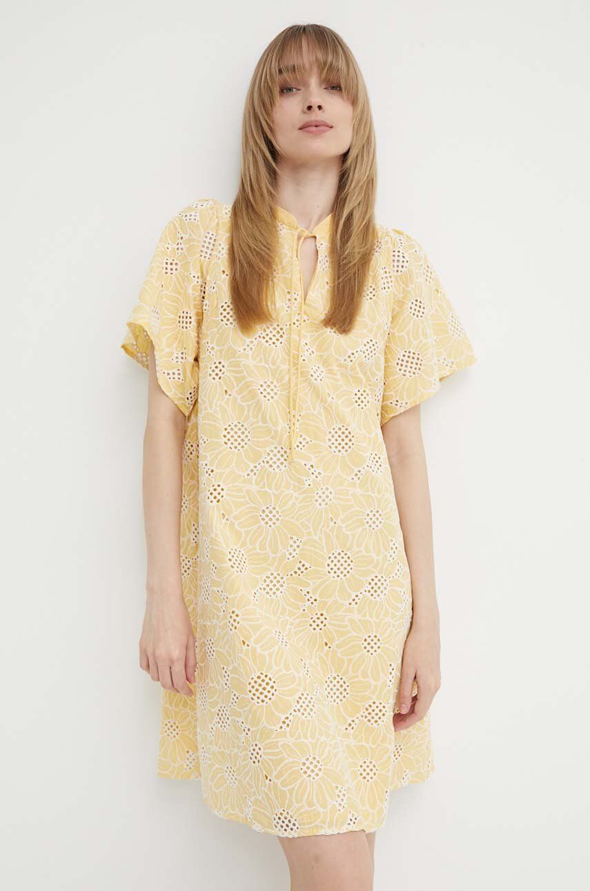 Bruuns Bazaar rochie din bumbac WoodbineBBJulia dress culoarea galben, mini, evazati, BBW3948