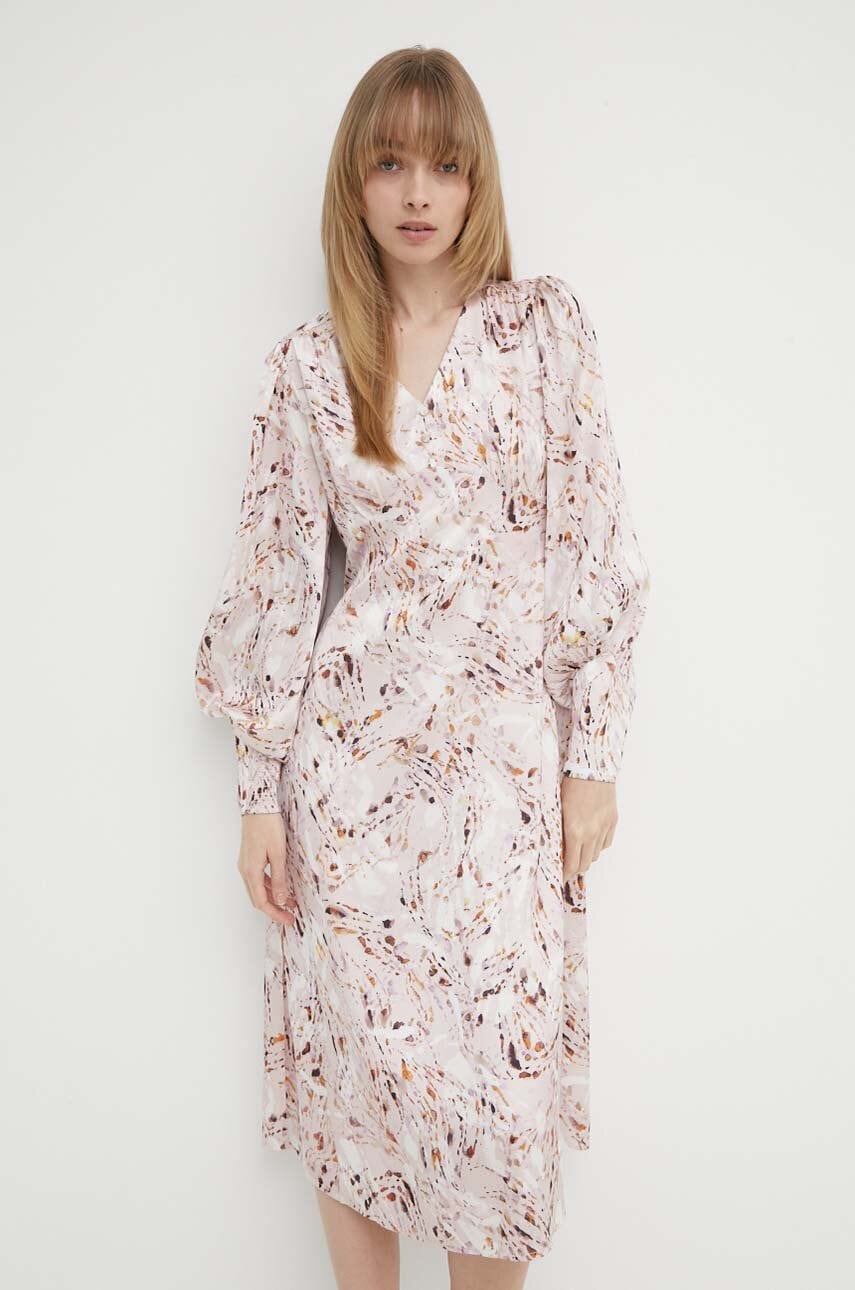 Bruuns Bazaar rochie PellitoryBBLenea dress culoarea roz, midi, evazată, BBW3984