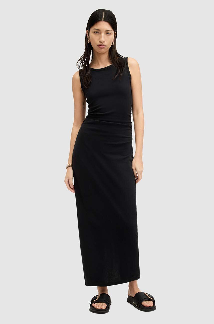 AllSaints rochie din bumbac KATARINA DRESS culoarea negru, maxi, mulata, W009DA