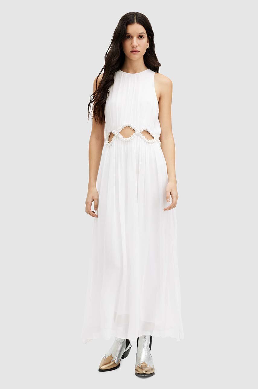 AllSaints rochie MABEL DRESS culoarea alb, maxi, evazati, WD585Z