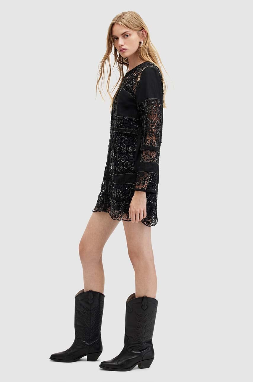 Сукня з домішкою льону AllSaints NOUSH EMB DRESS колір чорний mini пряма WD591Z