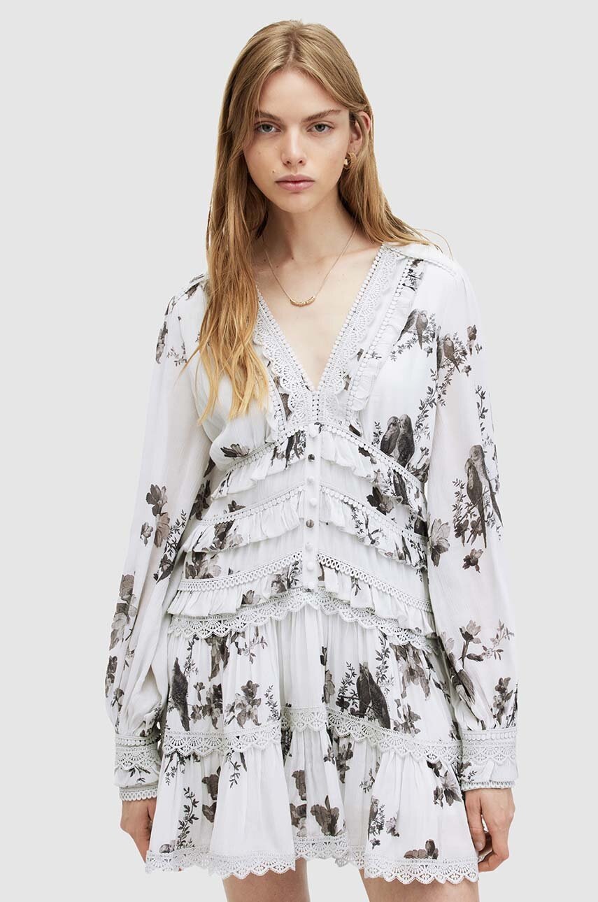 AllSaints rochie ZORA IONA DRESS culoarea alb, mini, evazată, W167DA