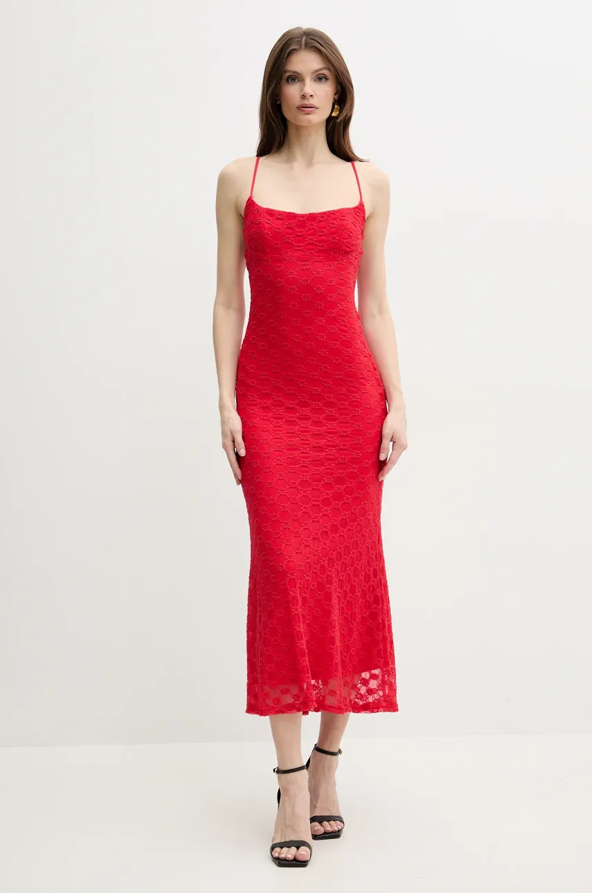 Bardot rochie ADONI culoarea rosu, maxi, mulată, 57998DB1