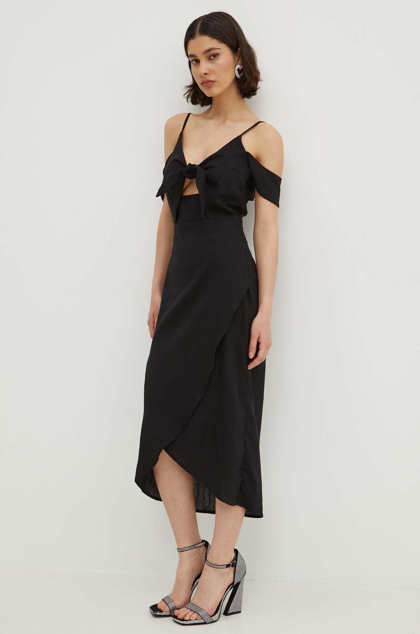 Never Fully Dressed rochie din in Cassie Dress culoarea negru, midi, evazati, NFDDR1420 Never Fully Dressed rochie din in Cassie Dress culoarea negru, midi, evazati, NFDDR1420