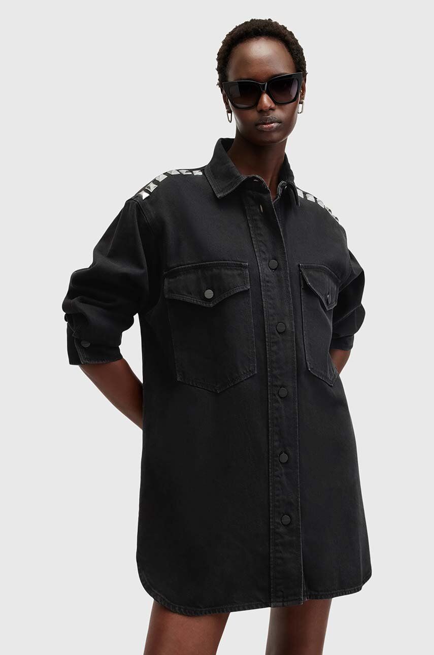 AllSaints rochie jeans LILY culoarea negru, mini, oversize, W224DB