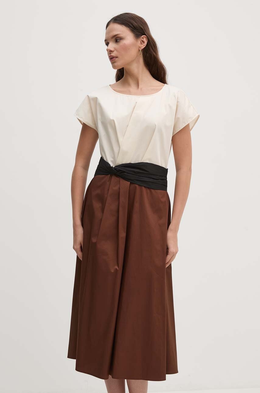 Sandro Ferrone rochie din bumbac culoarea bej, midi, evazati, SFS31XBDSAPRI Sandro Ferrone rochie din bumbac culoarea bej, midi, evazati, SFS31XBDSAPRI