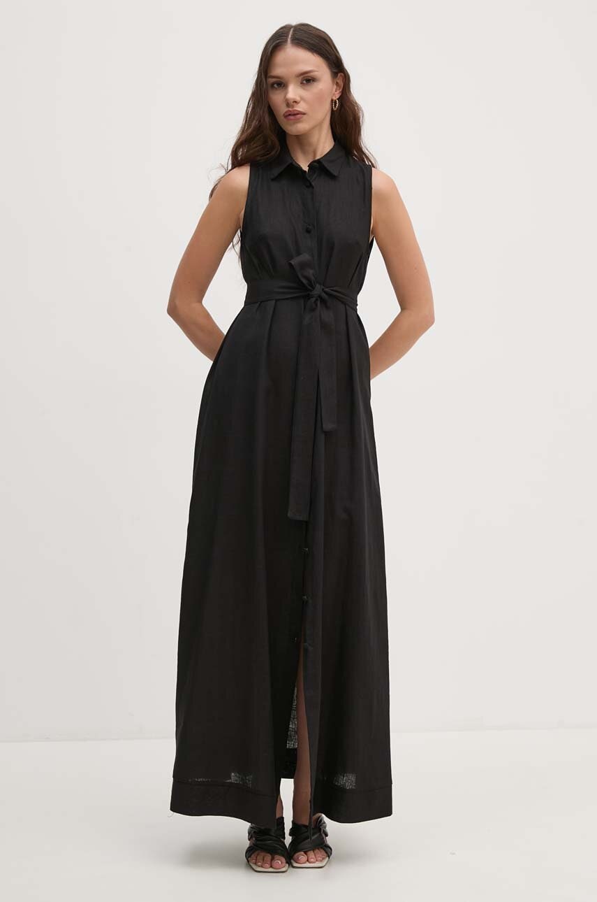 Sandro Ferrone rochie din in culoarea negru, maxi, evazati, SFS7XBDMISA Sandro Ferrone rochie din in culoarea negru, maxi, evazati, SFS7XBDMISA