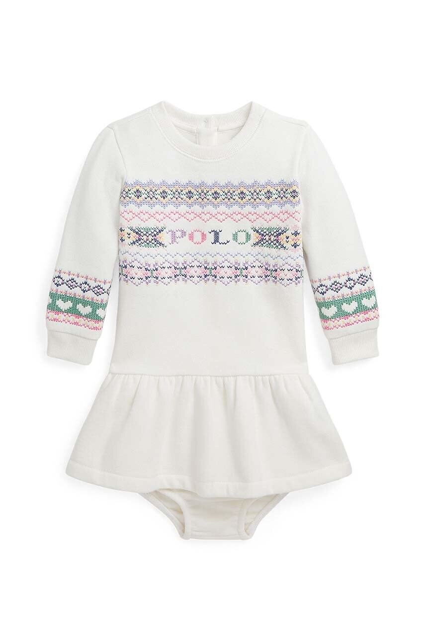 Levně Kojenecké šaty Polo Ralph Lauren béžová barva, mini, áčková