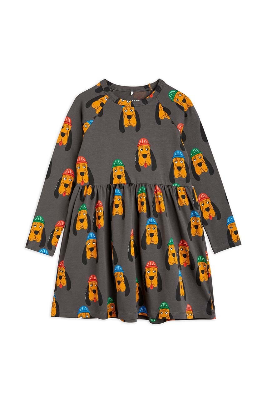 Mini Rodini rochie din bumbac pentru copii culoarea gri, mini, evazată