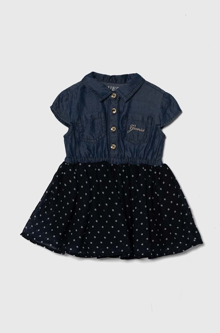 Levně Kojenecké šaty Guess tmavomodrá barva, mini, áčková