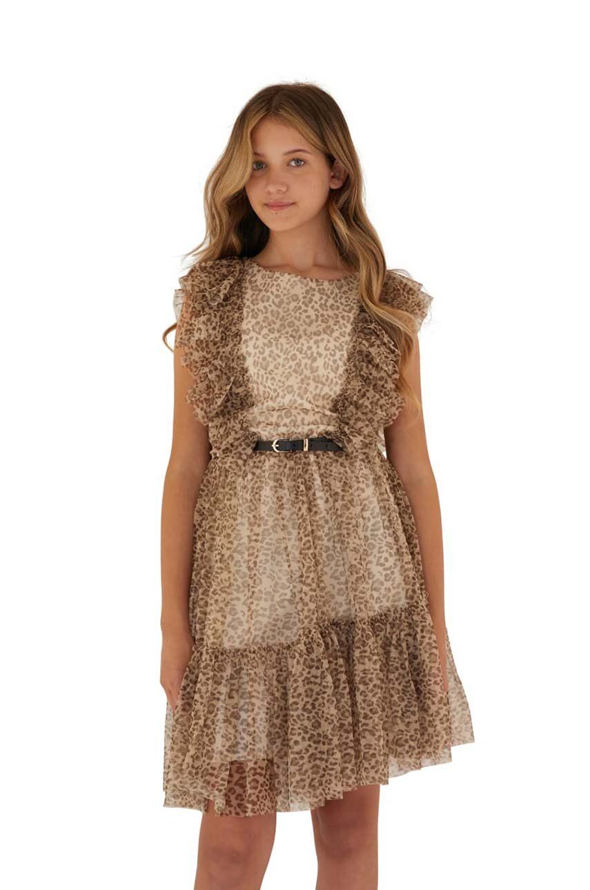 Levně Dívčí šaty Guess hnědá barva, mini