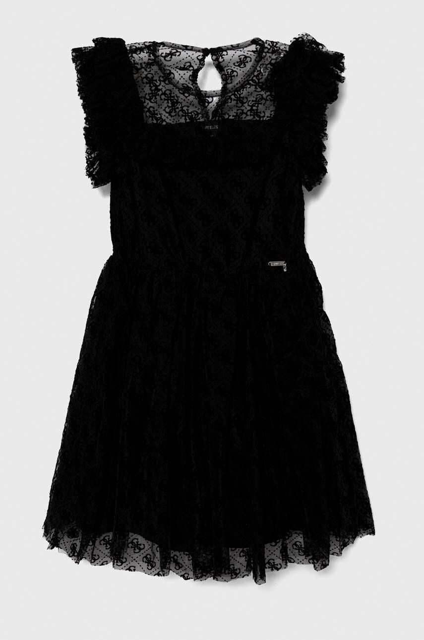 Levně Dívčí šaty Guess černá barva, midi