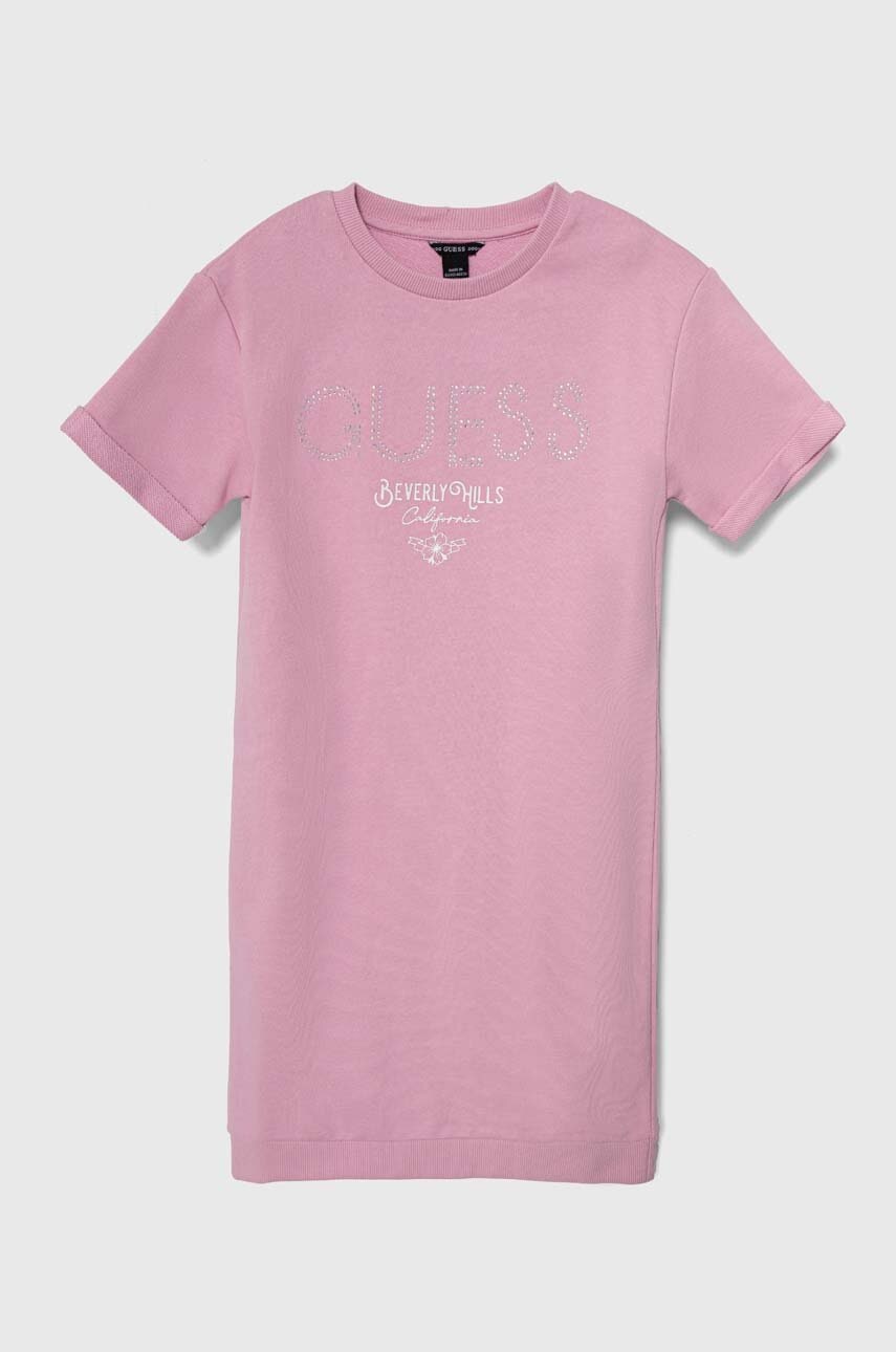 

Дитяча бавовняна сукня Guess колір рожевий mini пряма