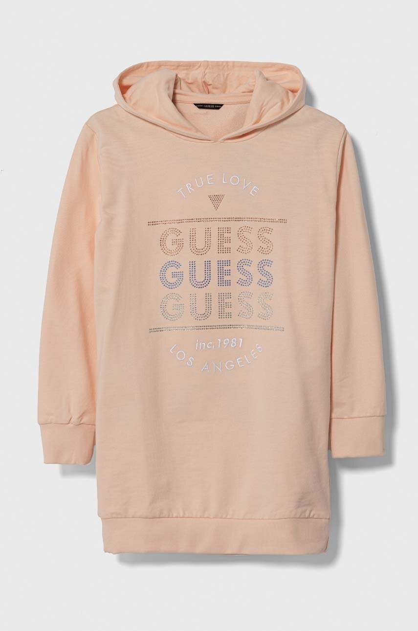 

Детска памучна рокля Guess в оранжево къса със стандартна кройка, Оранжев