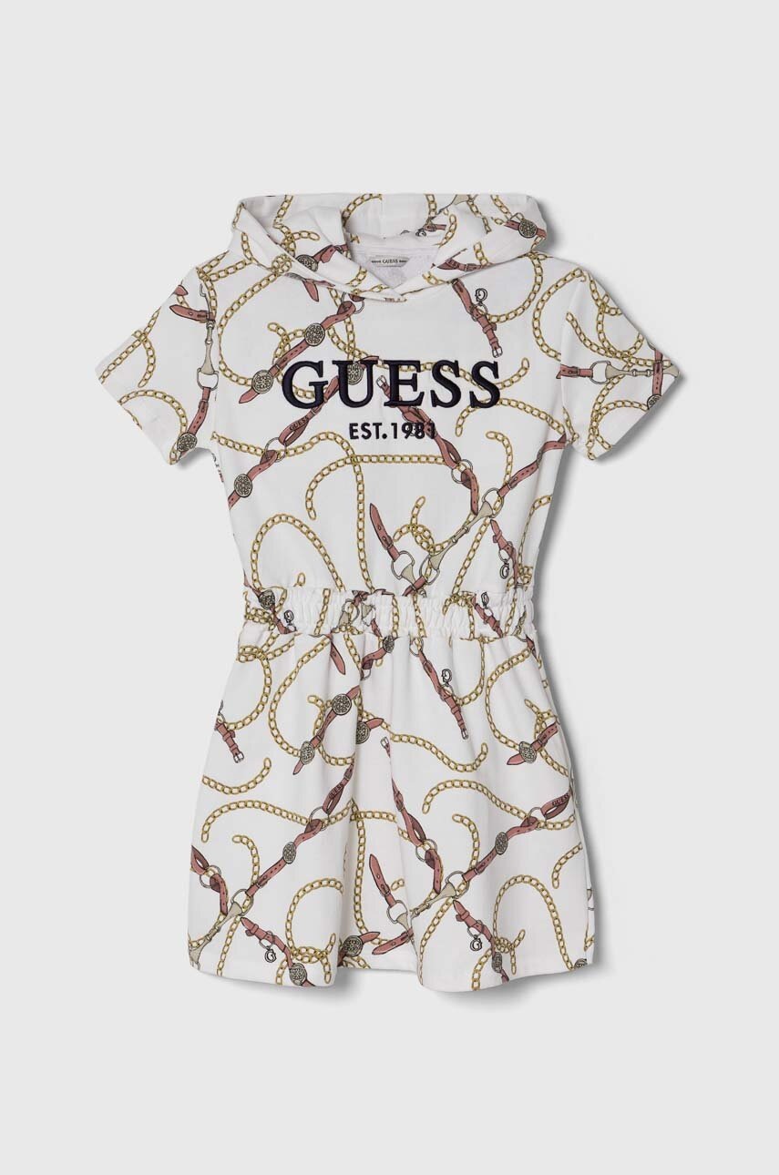 

Детска памучна рокля Guess в бежово къса разкроена, Бежов