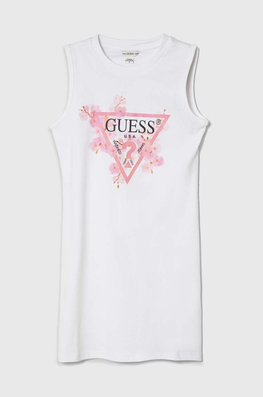 

Дитяча бавовняна сукня Guess колір білий mini пряма