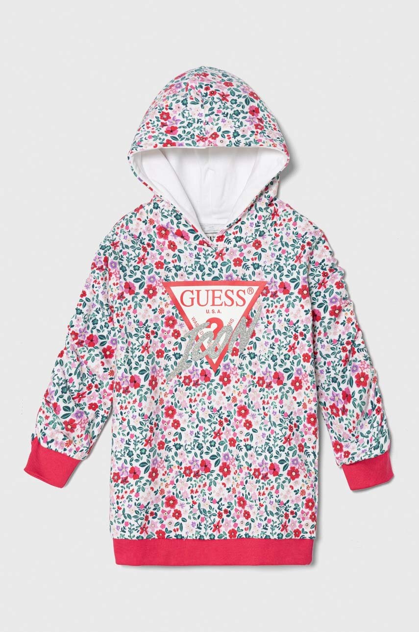 

Детска памучна рокля Guess къса със стандартна кройка, Многоцветен