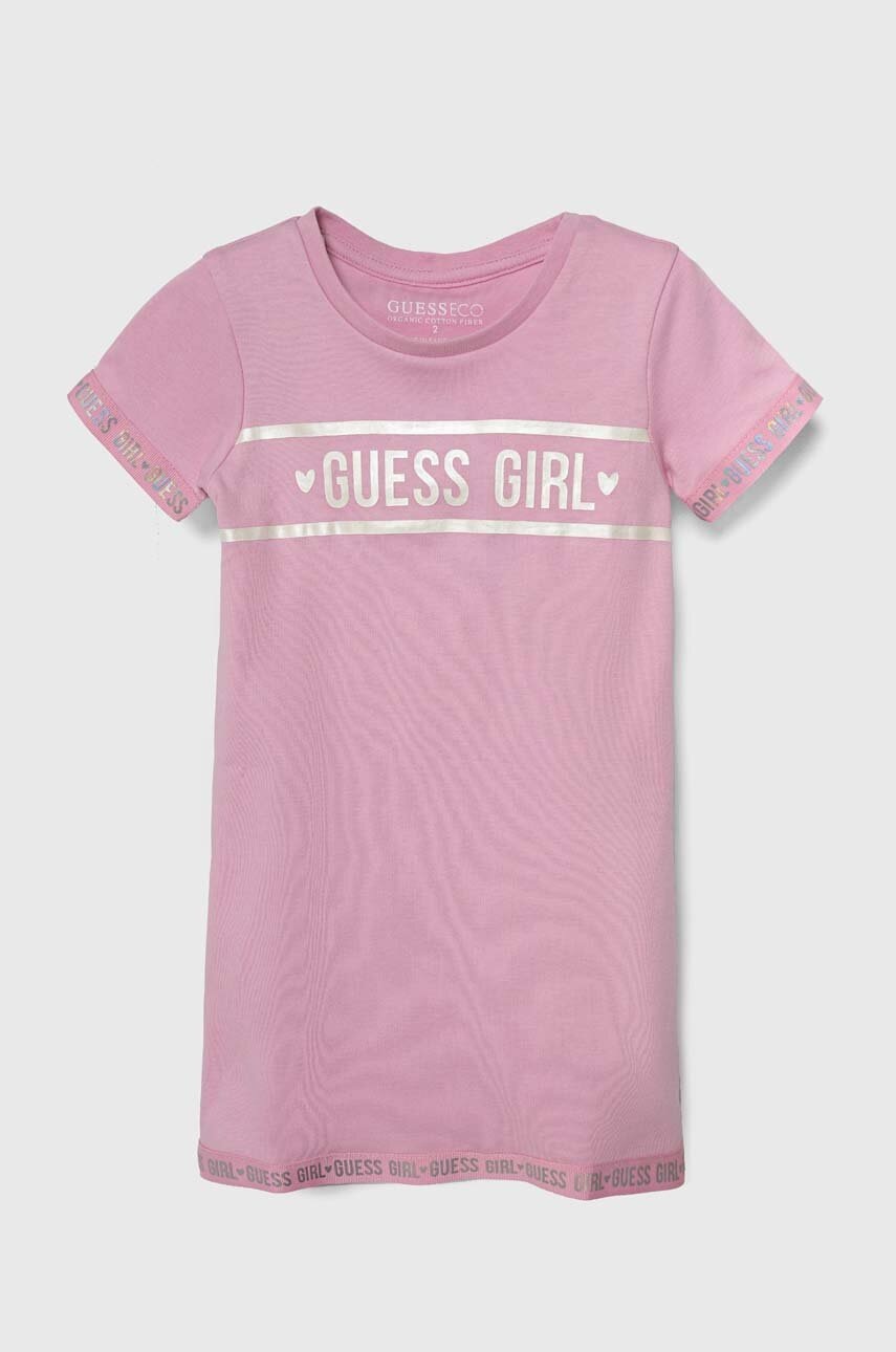 

Дитяча бавовняна сукня Guess колір рожевий mini розкльошена
