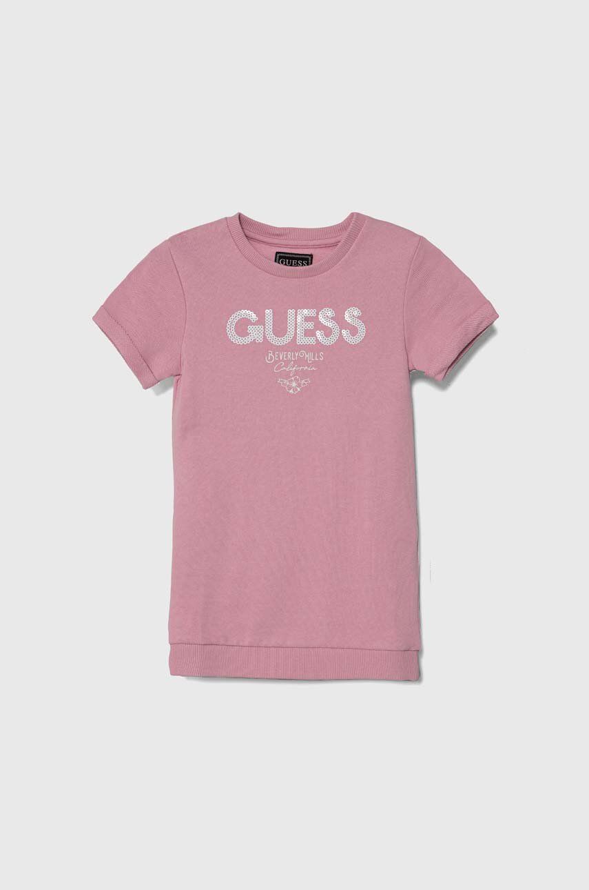 

Хлопковое детское платье Guess цвет розовый mini прямая