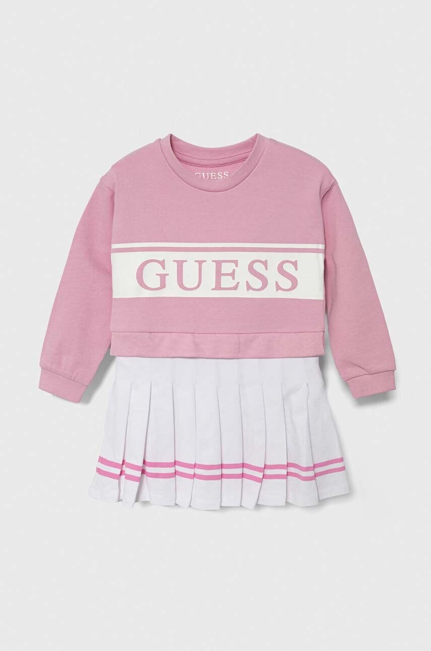 

Дитяча бавовняна сукня Guess колір рожевий mini розкльошена