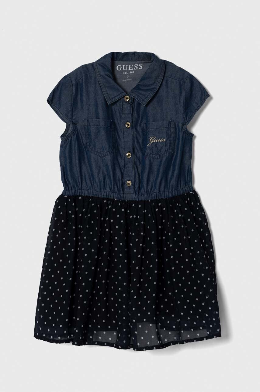 Levně Dívčí šaty Guess tmavomodrá barva, mini