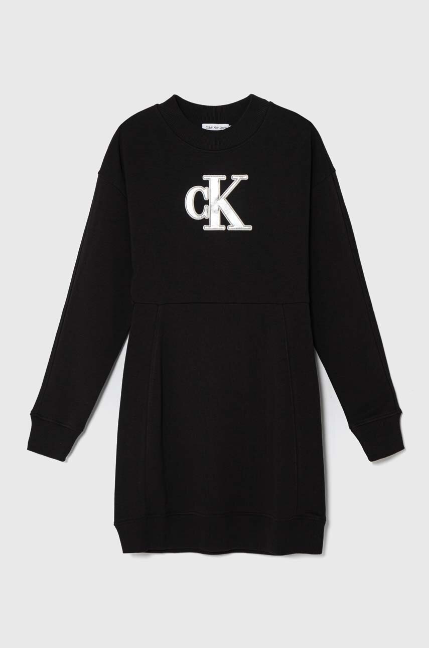 

Детска рокля Calvin Klein Jeans в черно къса разкроена, Черен