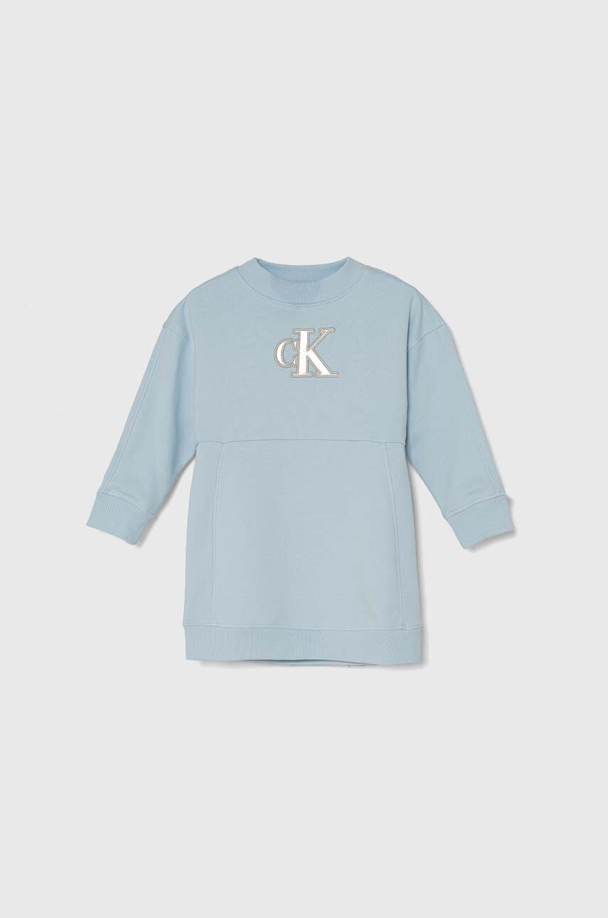 

Детска рокля Calvin Klein Jeans в синьо къса със стандартна кройка, Син