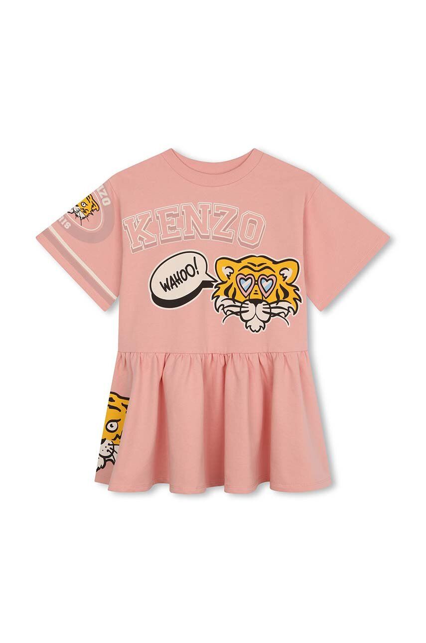 Дитяча бавовняна сукня Kenzo Kids колір рожевий mini розкльошена Дитяча бавовняна сукня Kenzo Kids колір рожевий mini розкльошена