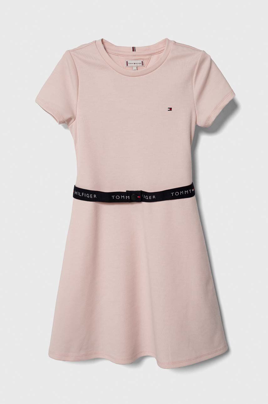 Dievčenské šaty Tommy Hilfiger ružová farba, mini, áčkový strih.