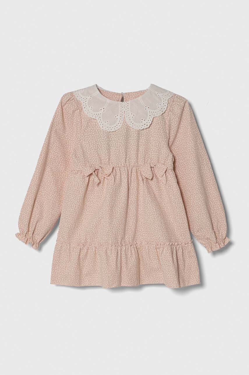 Jamiks rochie din bumbac pentru copii culoarea roz, mini, evazati