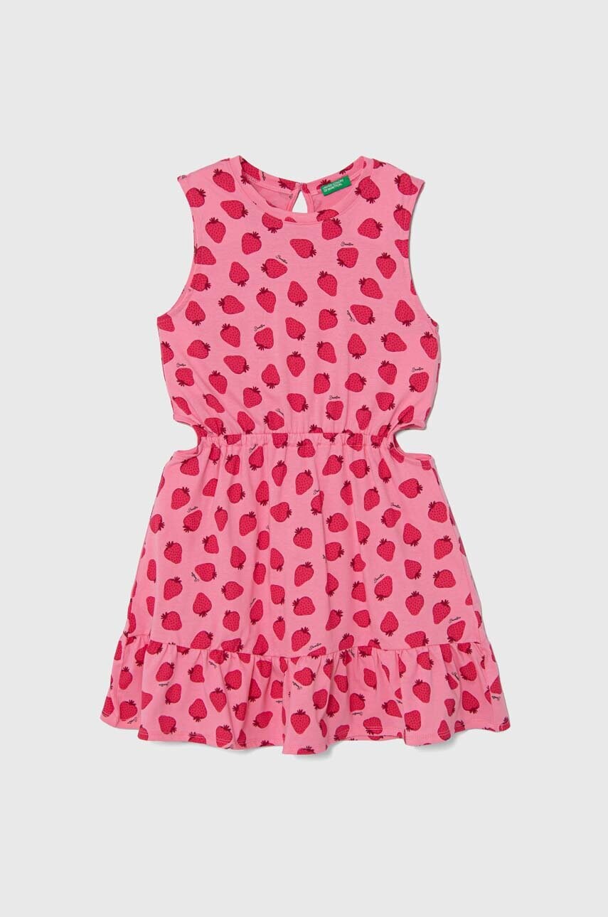 United Colors of Benetton rochie din bumbac pentru copii culoarea roz, mini, evazată