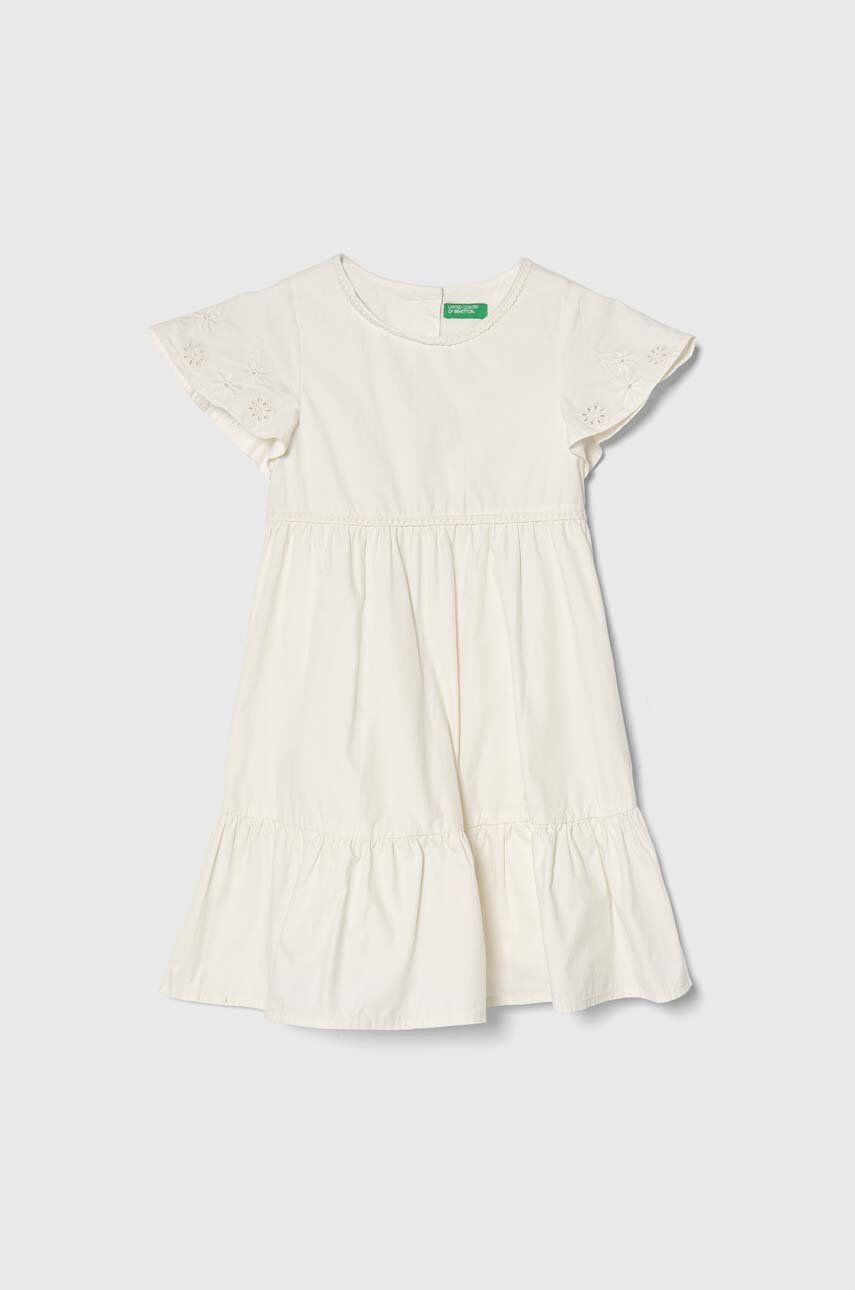 United Colors of Benetton rochie din bumbac pentru copii culoarea bej, midi, evazati