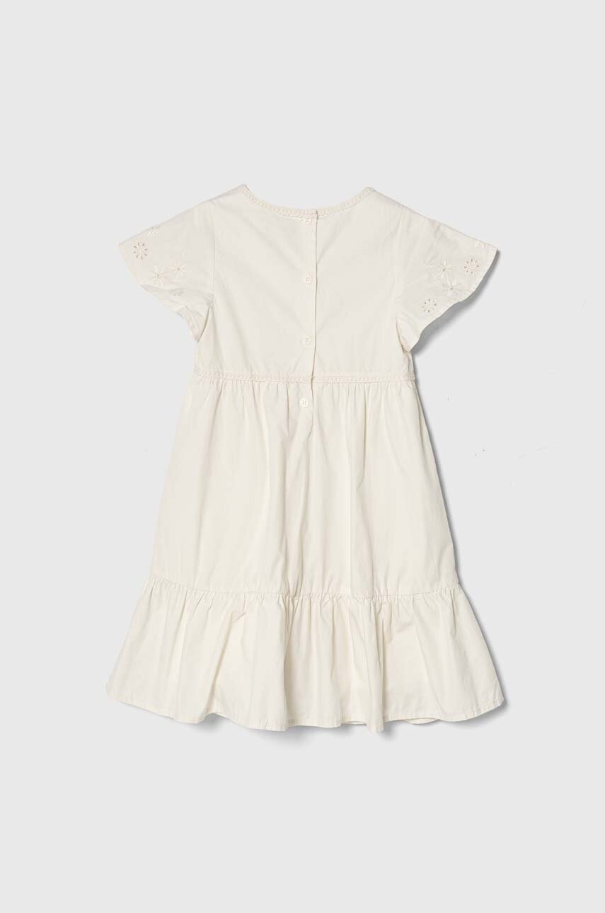 Хлопковое детское платье United Colors of Benetton цвет бежевый midi расклешённая Хлопковое детское платье United Colors of Benetton цвет бежевый midi расклешённая