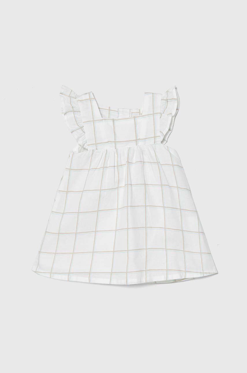 Lanena obleka za dojenčke United Colors of Benetton bela barva