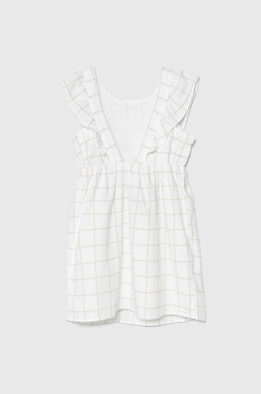 Детское льняное платье United Colors of Benetton цвет белый mini расклешённая Детское льняное платье United Colors of Benetton цвет белый mini расклешённая