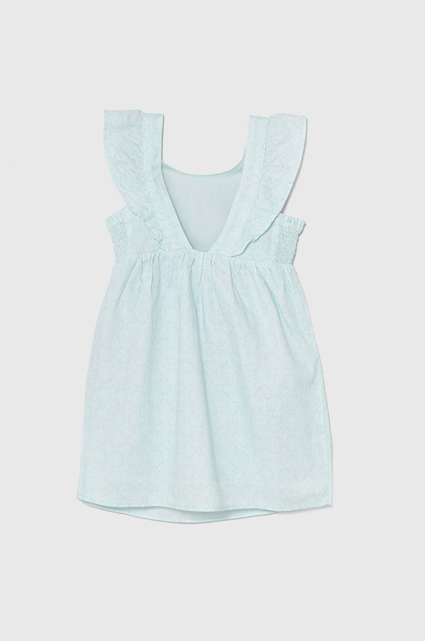Детское льняное платье United Colors of Benetton цвет бирюзовый mini расклешённая