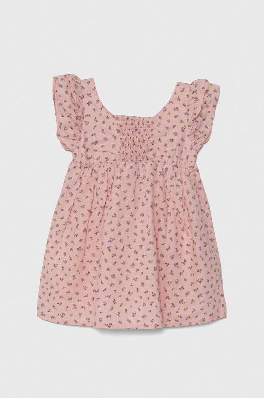 Детское льняное платье United Colors of Benetton цвет розовый mini расклешённая