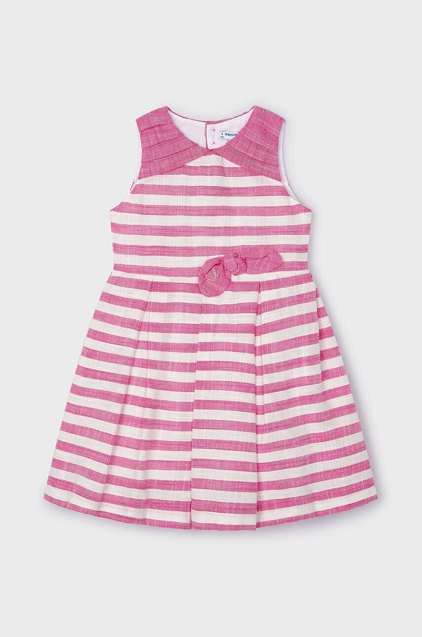 Mayoral rochie cu amestec de in pentru copii culoarea roz, mini, evazată