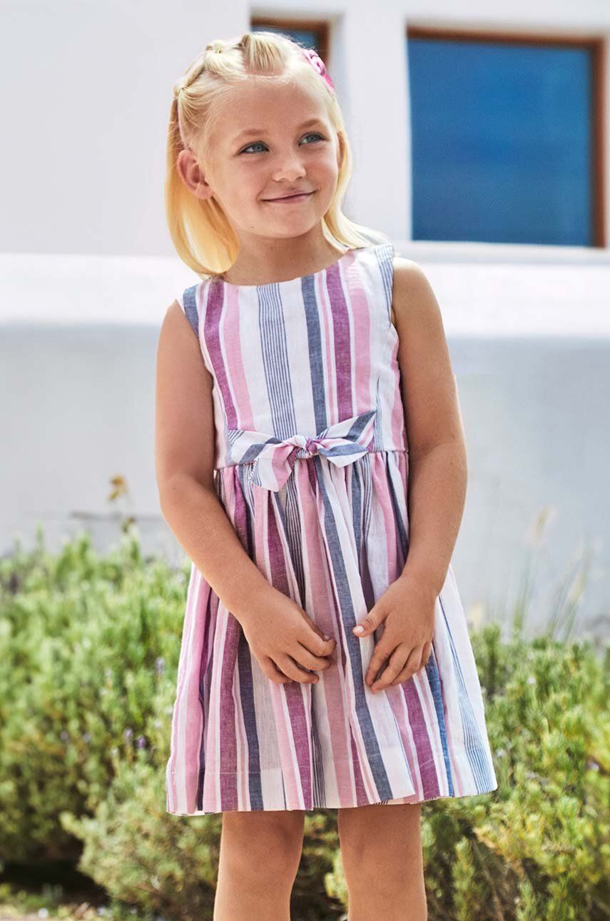 Mayoral rochie cu amestec de in pentru copii culoarea violet, mini, evazati
