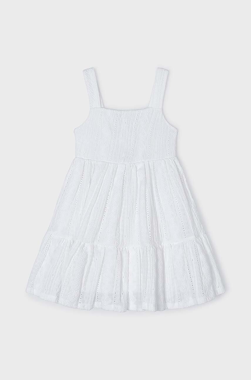 Детское платье Mayoral цвет белый mini расклешённая